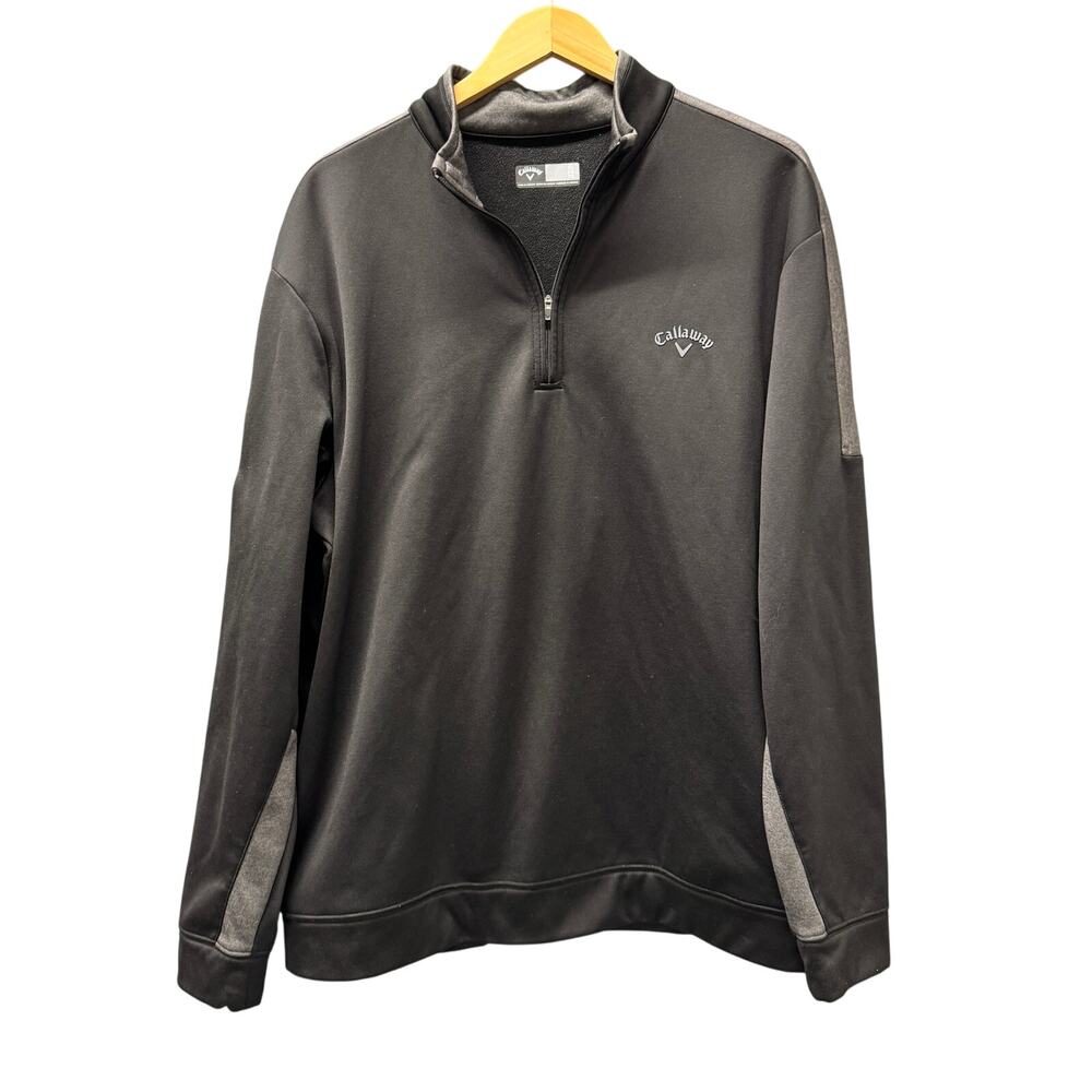 Callaway Golf Jacket Mens XL Black Gray 1/4 Zip Pullover Fleece Lined Activewear